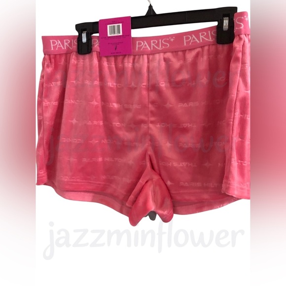 Paris Hilton gray and pink monogram velour sleep loungewear shorts size XL new - Picture 1 of 10